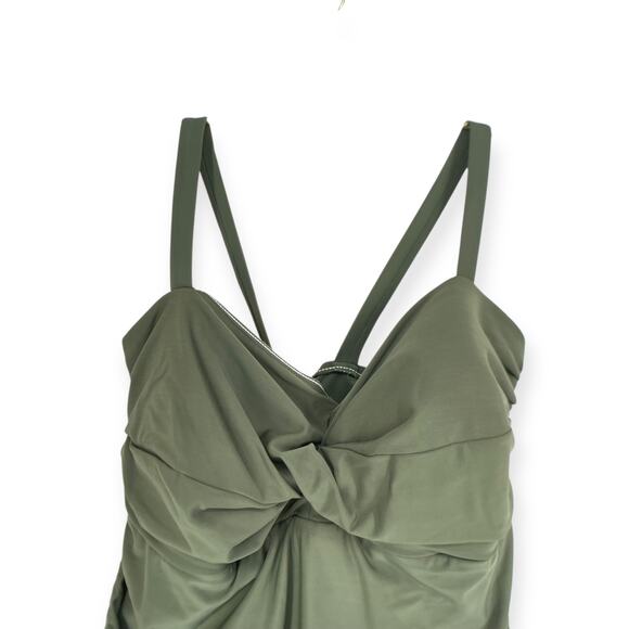Lands End One Piece Adjustable V Neck Faux Wrap Olive Green Swim Dress 16 - Picture 3 of 10